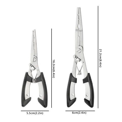 2 Pack Stainless Steel Fishing Pliers With Lanyard, Needle Nose Hook Remover Set, 8.26 Inch And 6.29 Inch Dual Size Pliers