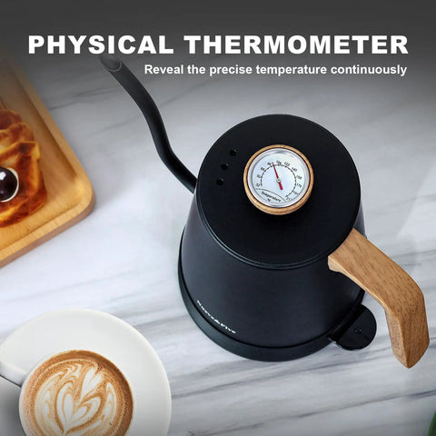 Top view of Gooseneck Electric Kettle With Built-In Thermometer, 1L Stainless Steel, used for precise temperature control.
