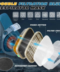 Blue Reusable Half Face Mask For Painting, Polishing, Spraying, Sanding And Welding Soft Silicone Comfort Fit, Adjustable Headband, 2 Pack Safety Mask Set For DIY Pros And Makers with double filtration layers and filter components
