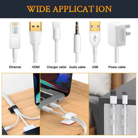 50 Pack Peel And Stick Self Adhesive Cable Clips And Wire Organizers for TV PC Laptop Ethernet Cables installed on desks and cabinets