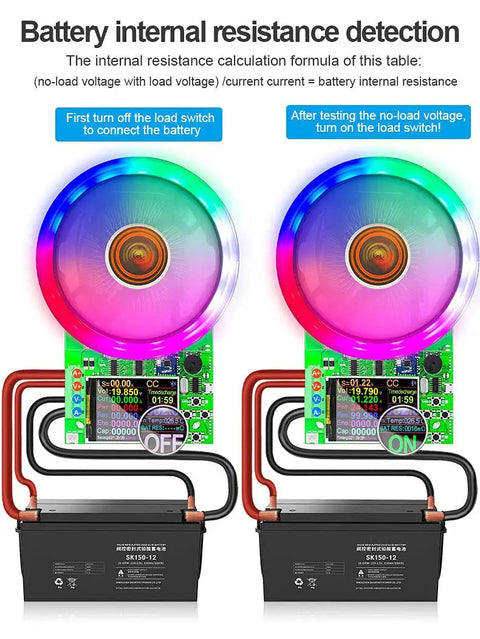 180W Electronic Load Tester With 2.4 Inch DC Tester And APP Control, demonstrating battery internal resistance detection