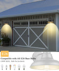 Outdoor Barn Light Fixtures 12.3 Inch Large Dome Farmhouse Wall Mount Sconces illuminating garage doors, black with gold interior.