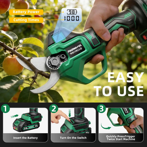 Powerful 2.5 Inch Cutting Capacity Cordless Pruning Shears With Brushless Motor Dual 2Ah Batteries SK7 Blade And LCD Display in use