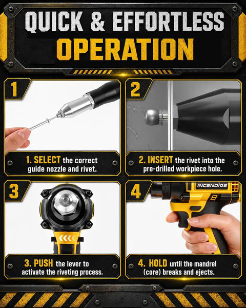 Quick and effortless operation guide for Heavy Duty Brushless Electric Rivet Gun Cranking Out 2698 Pounds Of Raw Power.
