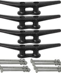 Four Six Inch Black Electrophoretic Coated Dock Cleats For Boats With Hardware Heavy Duty Rope Cleats For Decks Piers And Tying Up