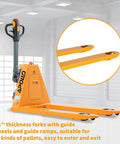 APOLLOLIFT electric pallet jack, side view, orange body, 48 x 27 inch forks, lithium battery
