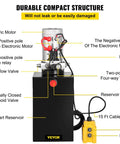 Single Acting 12V DC Hydraulic Pump Power Unit For Dump Trailer, 3.75 Gallon Capacity, Steel Construction with detailed parts labeled