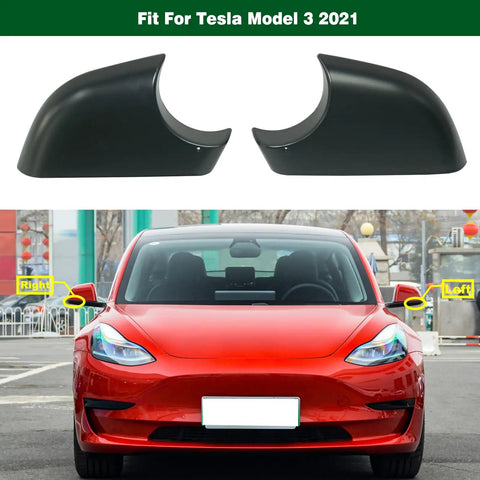 Level Up Your Wheels With These Tank Ready Side Rearview Mirror Caps For Tesla Model 3 2017 To 2022 Slick Waterproof Abs Trim Drops In Tight Left Right, showing left and right mirror caps.