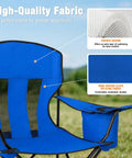 Close-up of blue Two Pack Heavy Duty Folding Camping Chairs With 4 Can Cooler Bag showcasing breathable mesh back and padded design.