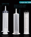 Four Pack 150ml Large Syringes Without Needles For Thick Liquids Heavy Duty Paint Fluid Water Irrigation And Horse Food Feeding Giant Plastic Syringe Set For Home Farm Vet Use, clear size view