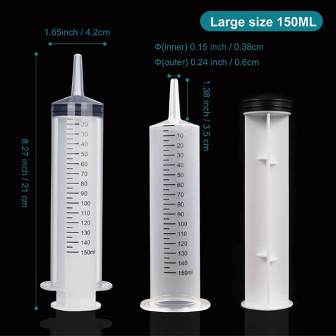 Four Pack 150ml Large Syringes Without Needles For Thick Liquids Heavy Duty Paint Fluid Water Irrigation And Horse Food Feeding Giant Plastic Syringe Set For Home Farm Vet Use, clear size view