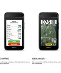 G82 Golf Launch Monitor With Premium GPS Handheld And Virtual Caddie 5 Inch Touchscreen displaying bag mapping and aerial imagery.