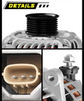 Close-up of Upgraded 3.5L V6 Alternator For Nissan Maxima Altima Murano 2011-2018 130 Amp CW 7-Groove Clutch Pulley components.