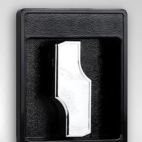Close-up of the latch mechanism for the Hardened Steel Tool Cabinet With Anti Rust Finish And Tight Lock For Tall Workshop Storage.