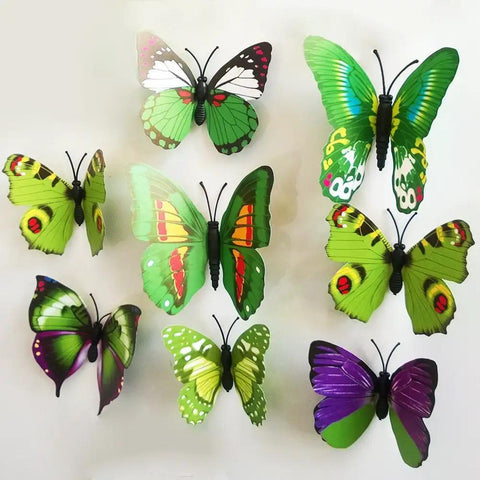72 Piece 6 Pack Cute Kid Friendly 3D Butterfly Wall Decals Removable DIY Home Decor Stickers For Baby Room TV Background Living Room Murals Peel And Stick Easy To Apply Colorful Set, showing green and purple butterflies.
