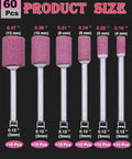 60 Pack Grinding Stone Set With One Eighth Inch Shank For Rotary Tools Cylindrical Grinding Bits For Grinding Polishing And Deburring Ferrous Metal Includes 12 10 8 6 5 And 4 mm Sizes For Tight Spaces And Smooth Finishes shown in various sizes.