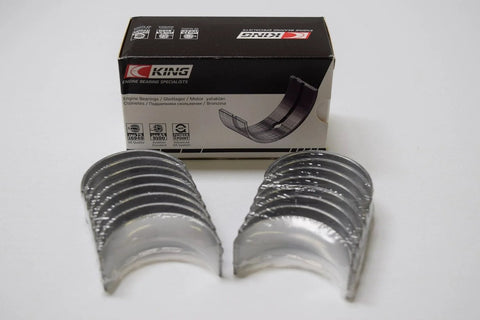 Beefed-Up Big Block Rod And Main Bearing Kit For 1965-2000 Engines 366 396 402 427 454 502 With Undersize Options Includes Rod And Main Bearings In New Boxes From King Engine Bearings, showing bearings next to King packaging.