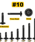 300 Count Size 10 By 5 8 Inch Black Truss Head Self Tapping Screws with dimensions and truss head design displayed.