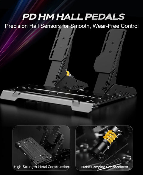 Close-up of Hall effect pedals with high-strength metal construction and brake damping, part of the Direct Drive Racing Wheel Bundle With 6Nm Servo Base, 11 Inch Wheel And Quick Release, Hall Effect Pedals, Table Clamp, PC Tuning Software, Windows Compatible For Immersive Sim Racing Built For Serious Racers.