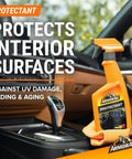 All in One Eight Piece Car Care Kit With Extreme Tire Shine and Ultra Shine Wash and Wax Protectant in car interior