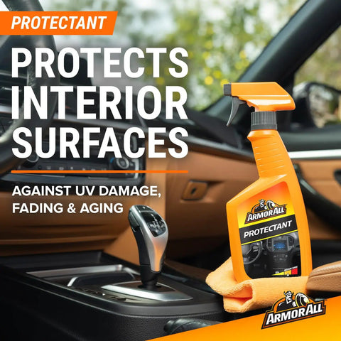 All in One Eight Piece Car Care Kit With Extreme Tire Shine and Ultra Shine Wash and Wax Protectant in car interior