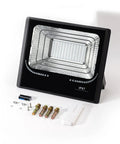 JUDYSSY 25W Led Dusk to Dawn Solar Flood Light with remote, mounting screws, and waterproof design for outdoor use.