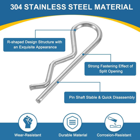 20 Pack 2Mm By 40Mm R Clips Heavy Duty Stainless Steel Cotter Pins Hairpin Retaining Pins For Trailers, Tractors, Mowers, Carts, And Trucks 304 Stainless Steel Silver in detailed material diagram