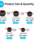 Chart of 60 Piece Carbon Steel Pipe Plug Fitting Assortment Kit With Five NPT Male Internal Hex Thread Socket Sizes, displaying sizes.