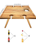 Portable Wine Picnic Table in Acacia Wood With Larger Foldable Tray Charcuterie Board Surface For Camping Glamping Concerts