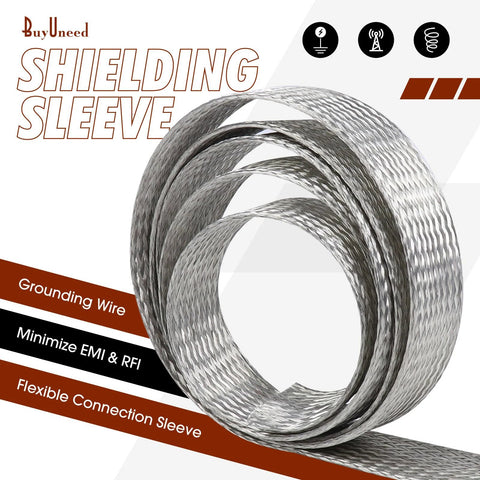 Tinned copper braided shielding sleeve for ground wire, flat mesh, 5/16 in wide, 28 ft, front view
