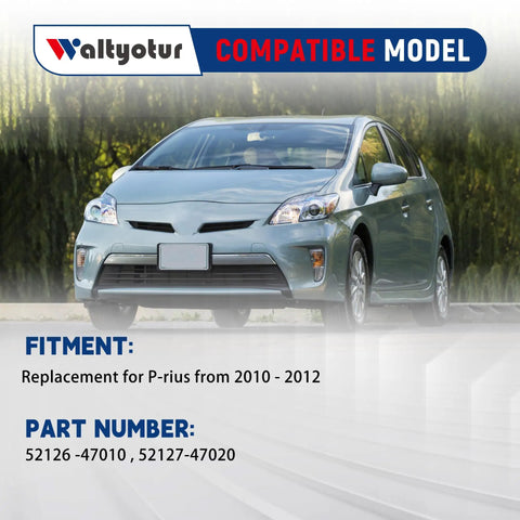 Front view of a 2010-2012 Prius compatible with Front Bumper Tow Hook Eye Cap Covers Left And Right Replacement ABS OEM.