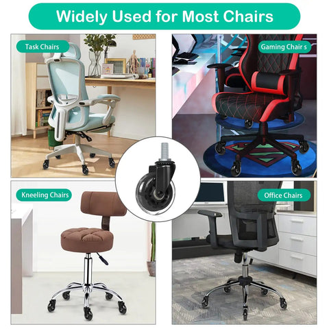 Hella Quiet Office Chair Casters Replacement Wheels Three Inch Size with sleek black design and swivel for various chair types.