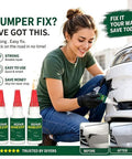 Heavy Duty Car Bumper Repair Adhesive And Quick Cure Auto Body Glue For Exterior Trim Sealing applied by woman on cracked bumper.