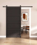 Sliding Barn Door 42x84 Inch Four Panel Black Wave Shape Barn Door With Hardware Kit Included, Pre Drilled Holes For Easy Assembly