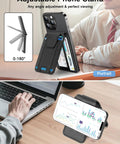 Must Have MagSafe Wallet For iPhone With Find My, adjustable stand showing portrait and landscape modes, black design