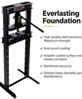 Heavy Duty 12 Ton Hydraulic Shop Press Compact H Frame Bearing Press Machine showing steel structure and lever operation.