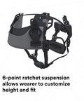 6-point ratchet suspension component of Jobsite Ready Safety Helmet With 6 Point Suspension And Chin Strap Ventilated High Visibility Green ANSI X5014V