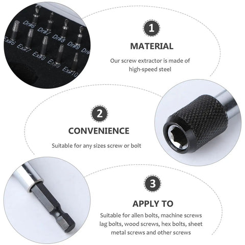 Healifty 22 Pc Hss Broken Bolt Extractor Set Gets Stripped Screws Out Like A Pro With Extension Bit Holder And Socket Adapter For Metal Wood Bolts Fast And Easy, HSS steel extractor bits