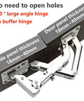 4 Pack 170 Degree Hidden Frameless Kitchen Cabinet Door Hinges With Screws, full overlay, large angle shown attached to cabinet
