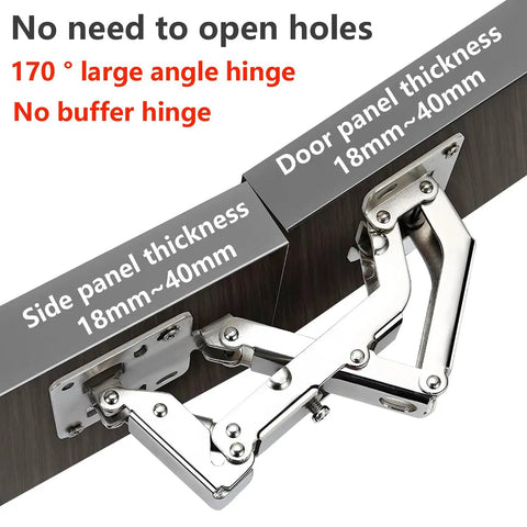 4 Pack 170 Degree Hidden Frameless Kitchen Cabinet Door Hinges With Screws, full overlay, large angle shown attached to cabinet