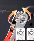 Compact 4.37 Inch Mini Ratchet Screwdriver With 36 Tooth Reversible Drive showing close up of slim handle and precision gear.