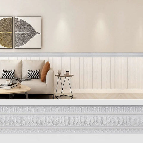 Peel And Stick Crown Molding Border 3D Foam Wall Base Moulding Trim Self Adhesive Vinyl Baseboard White in modern living room decor