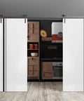 Sturdy Double Barn Door Kit With Heavy Duty Hardware And Silver Rail Built To Last Two Solid Panel Interior Sliding Doors 84 By 96 Inches