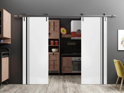 Sturdy Double Barn Door Kit With Heavy Duty Hardware And Silver Rail Built To Last Two Solid Panel Interior Sliding Doors 84 By 96 Inches