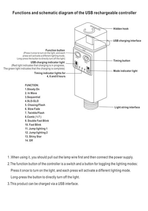 Schematic of USB rechargeable controller for Rechargeable Camping String Lights 33Ft 100 LED Globe Bulbs Warm White With Timer.