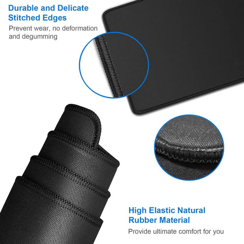 Close-up of XXL 31.5x15.7 Inch Gaming Mouse Pad With Water Resistant Surface And Non Slip Rubber Base featuring stitched edges and rollable design.