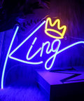 King Neon Sign Blue Letters LED Neon Light With Pink Crown Wall Decor For Bedroom Kids Room Teen Boys Room Birthday Wedding