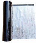 Heavy Duty Beast Mode Self Adhesive Roofing Felt Roll showing reflective aluminum foil and black backing for waterproof roofing.