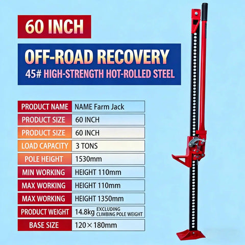 Beefed Up Heavy Duty Farm Jack 3 Ton Capacity 153 cm Off Road Ratcheting Utility Lift For Tractors Trucks Trailers And Agricultural Equipment Steel Construction Durable Lifting And Winching