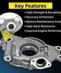 Chevy 5.3 Timing Chain Kit M295HV Oil Pump, shown in metal finish with key features like durability and precision highlighted.